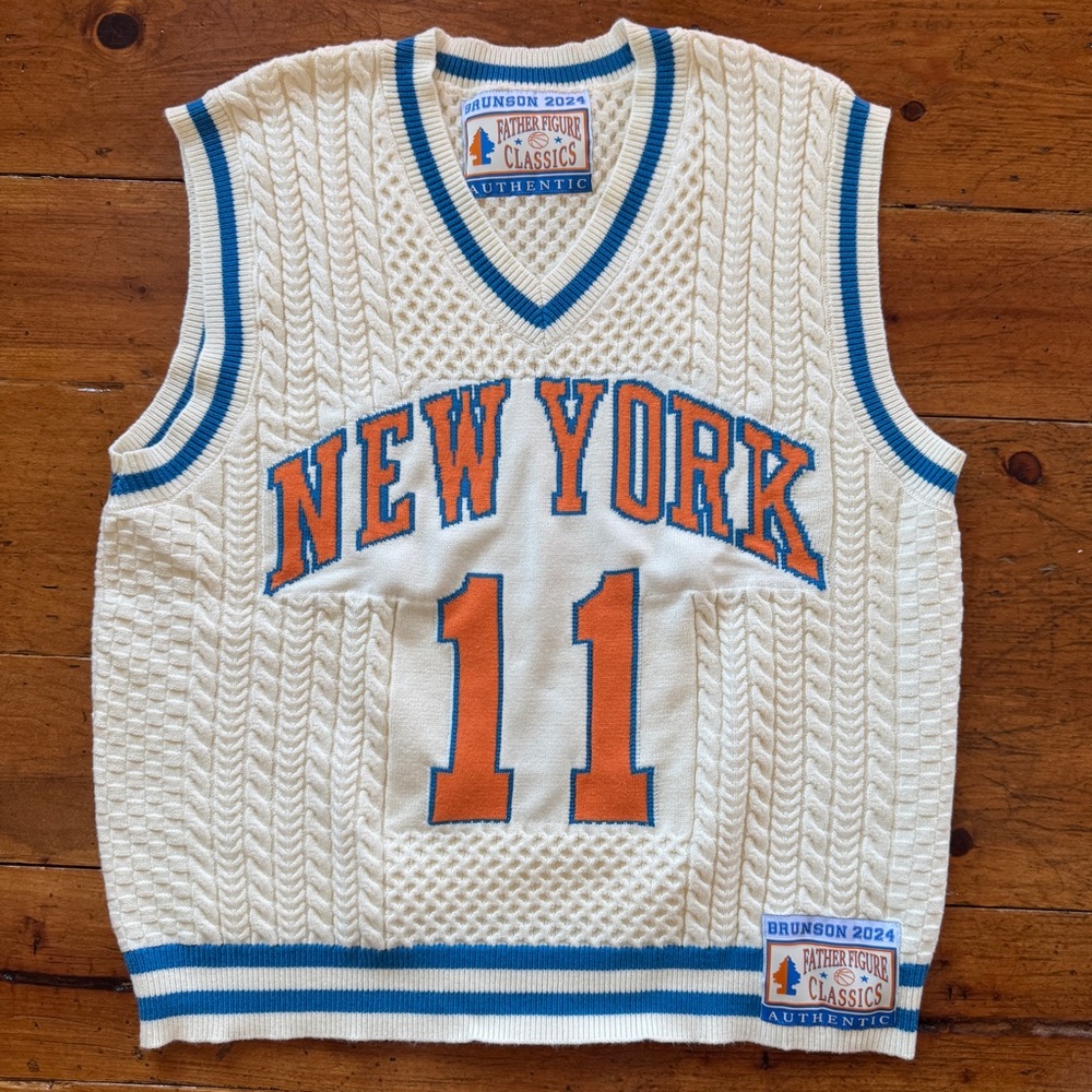 Father Figure CABLE KNIT KNICKS JERSEY vest sz M - Picture 2 of 5